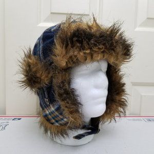 Chisty's Crown Collection Plaid Trooper Aviator Hat Blue Wool Grizzled Punk Rock